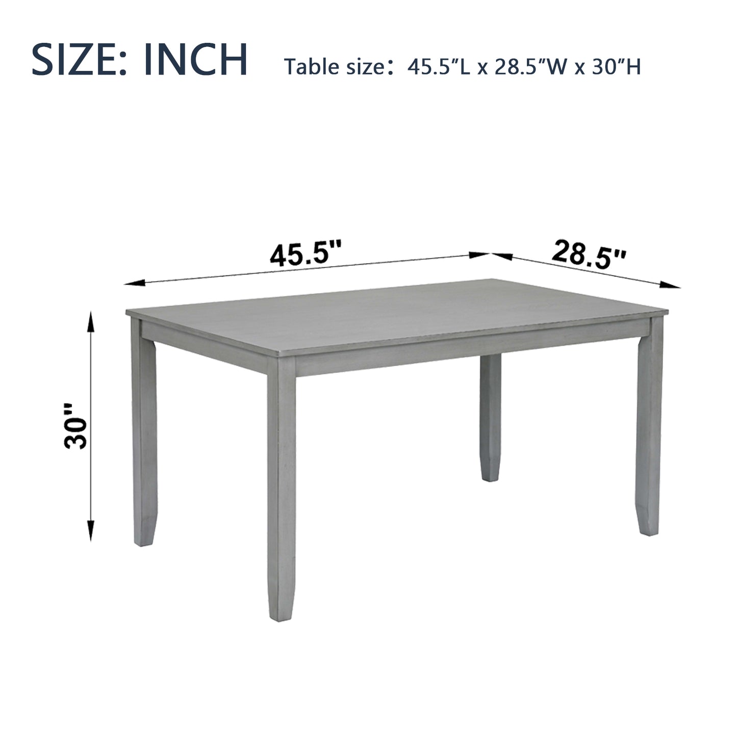 Gray rectangular dining table L x W x H