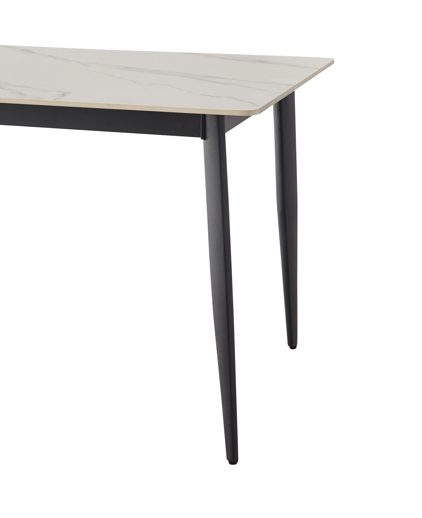Modern marbletop dining table with black tapered legs