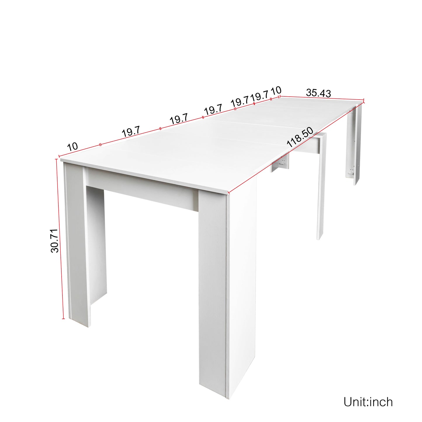 White extendable dining table with clean lines and sturdy legs