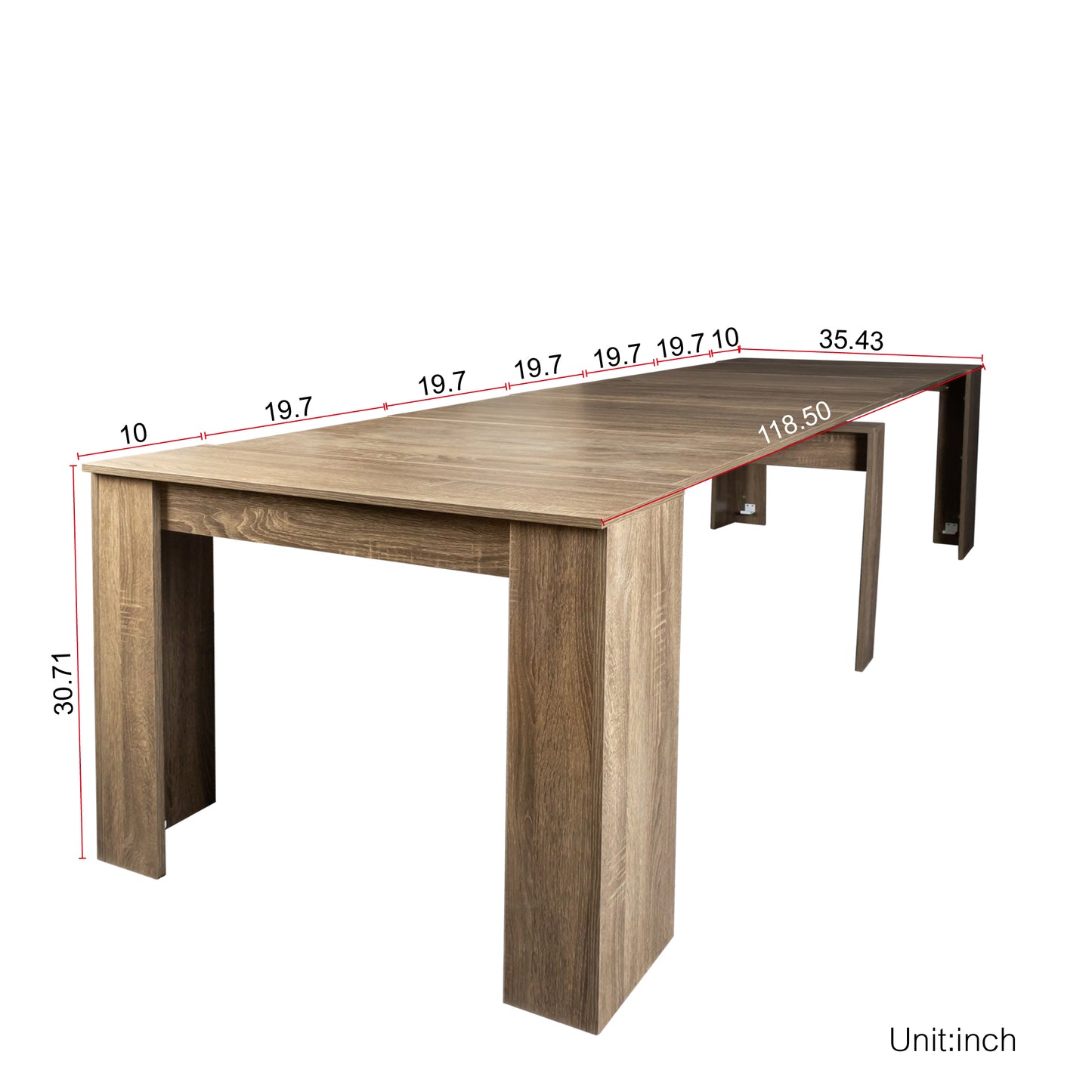 Rustic oak veneer dining table with extendable leaf