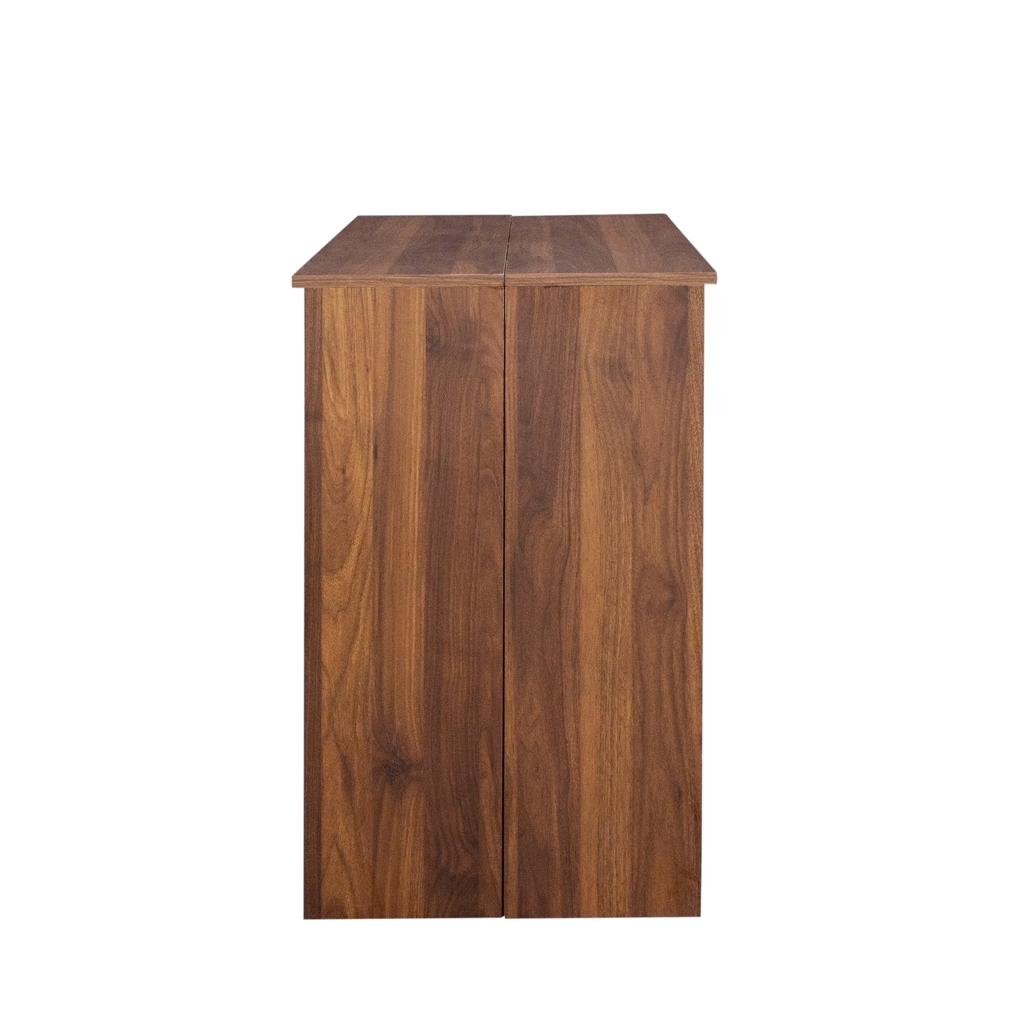 Walnut wood grain cabinet with dual doors and subtle seam detail