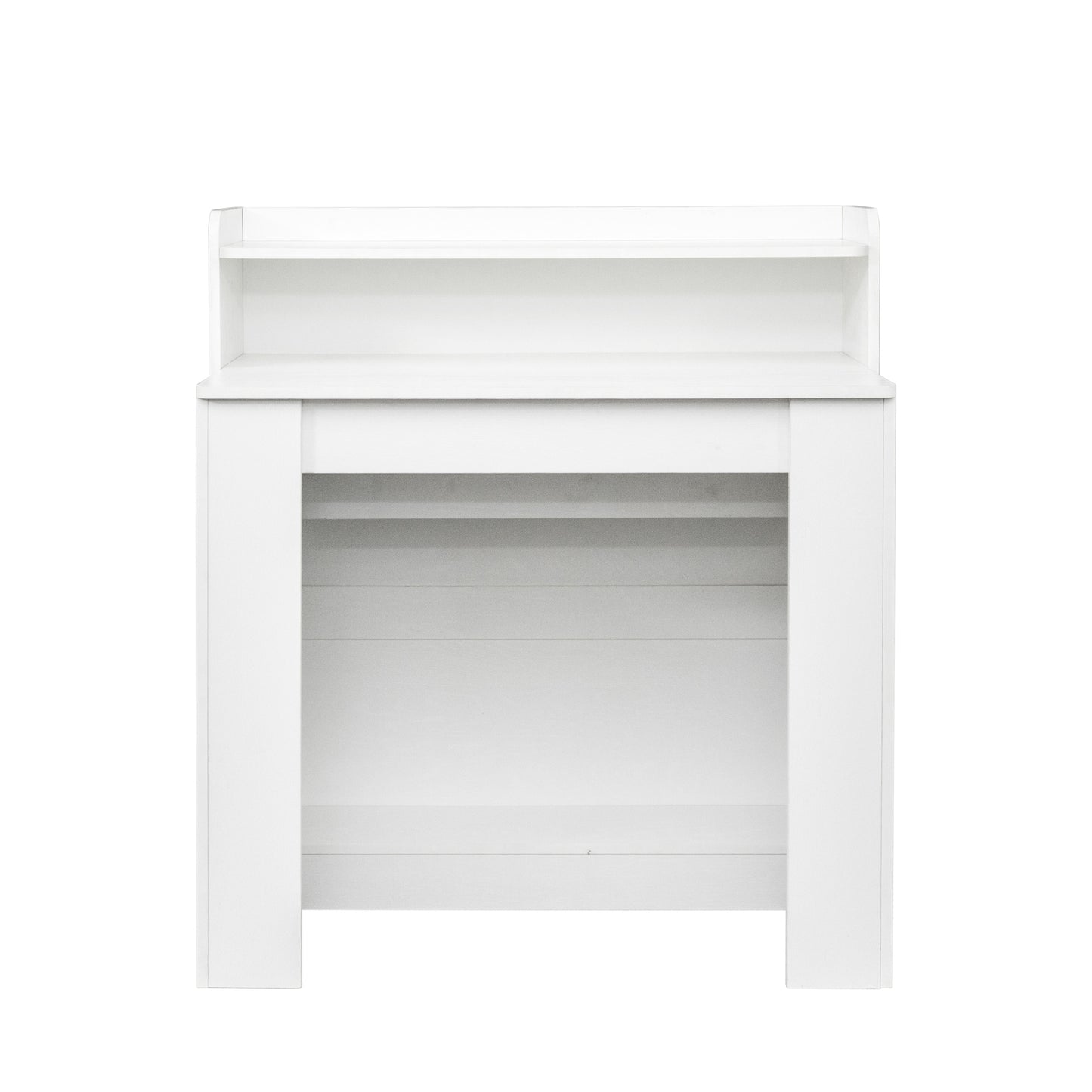 White wooden accent shelf unit with two open shelves
