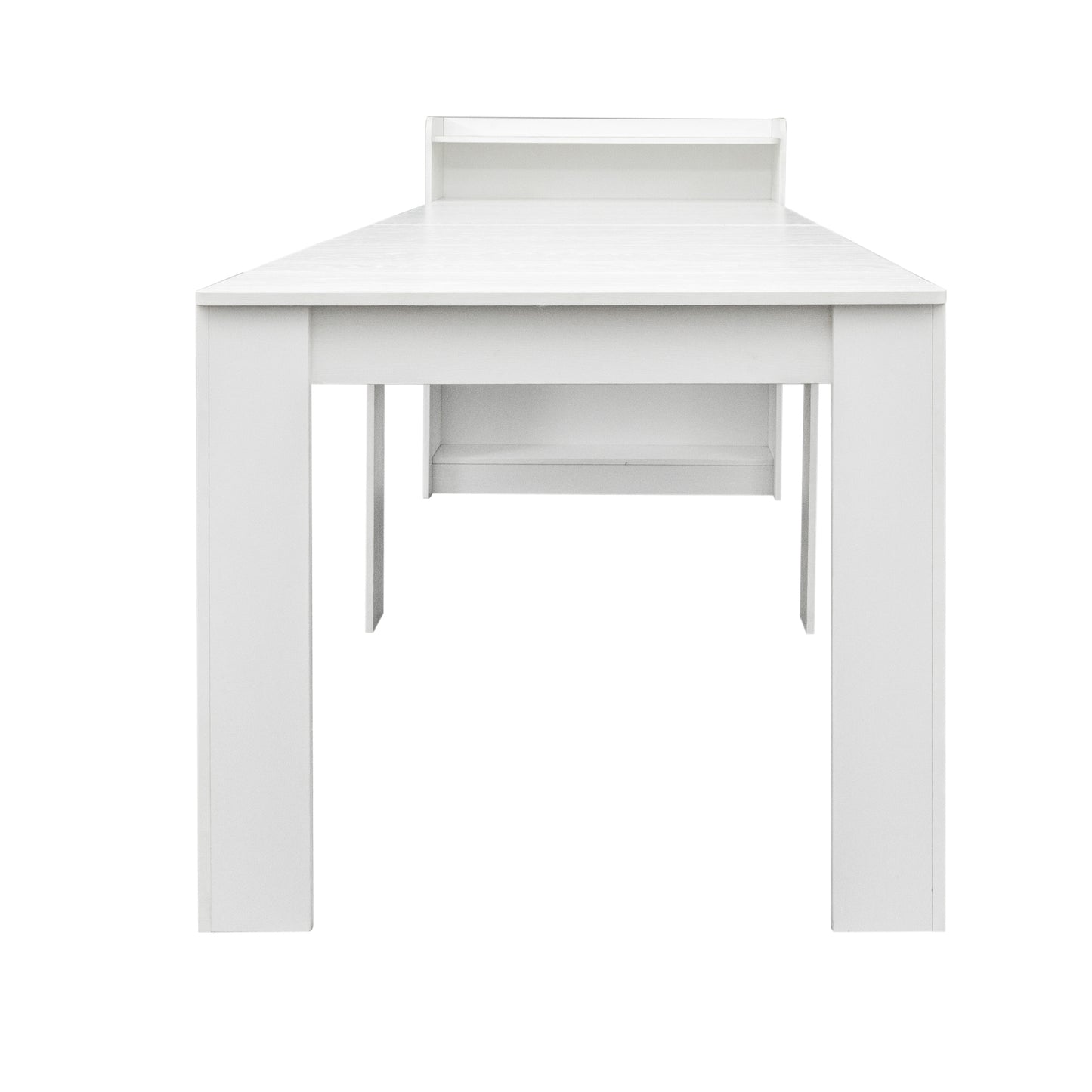 Minimalist white desk with a shelf for home office