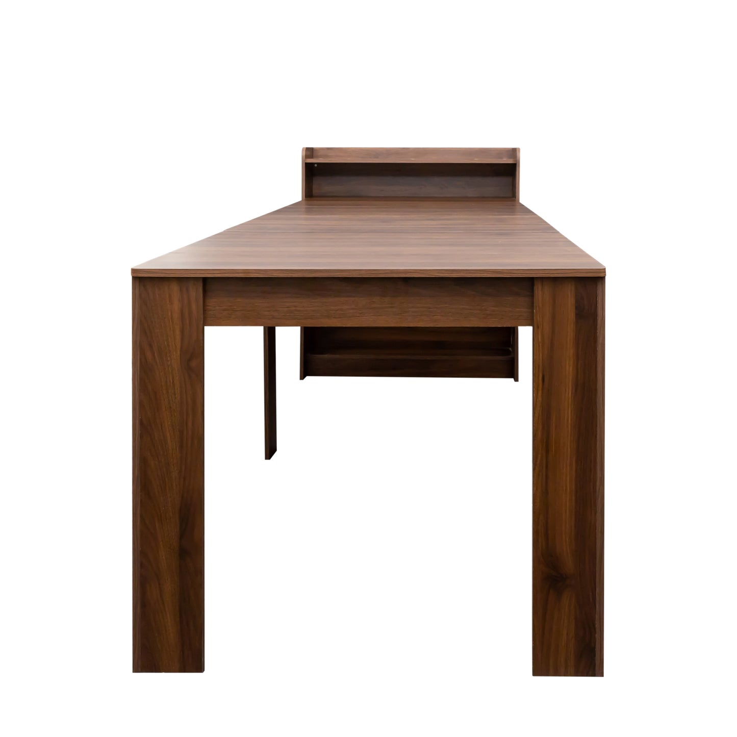 Modern dark wood writing desk with minimalist shelf