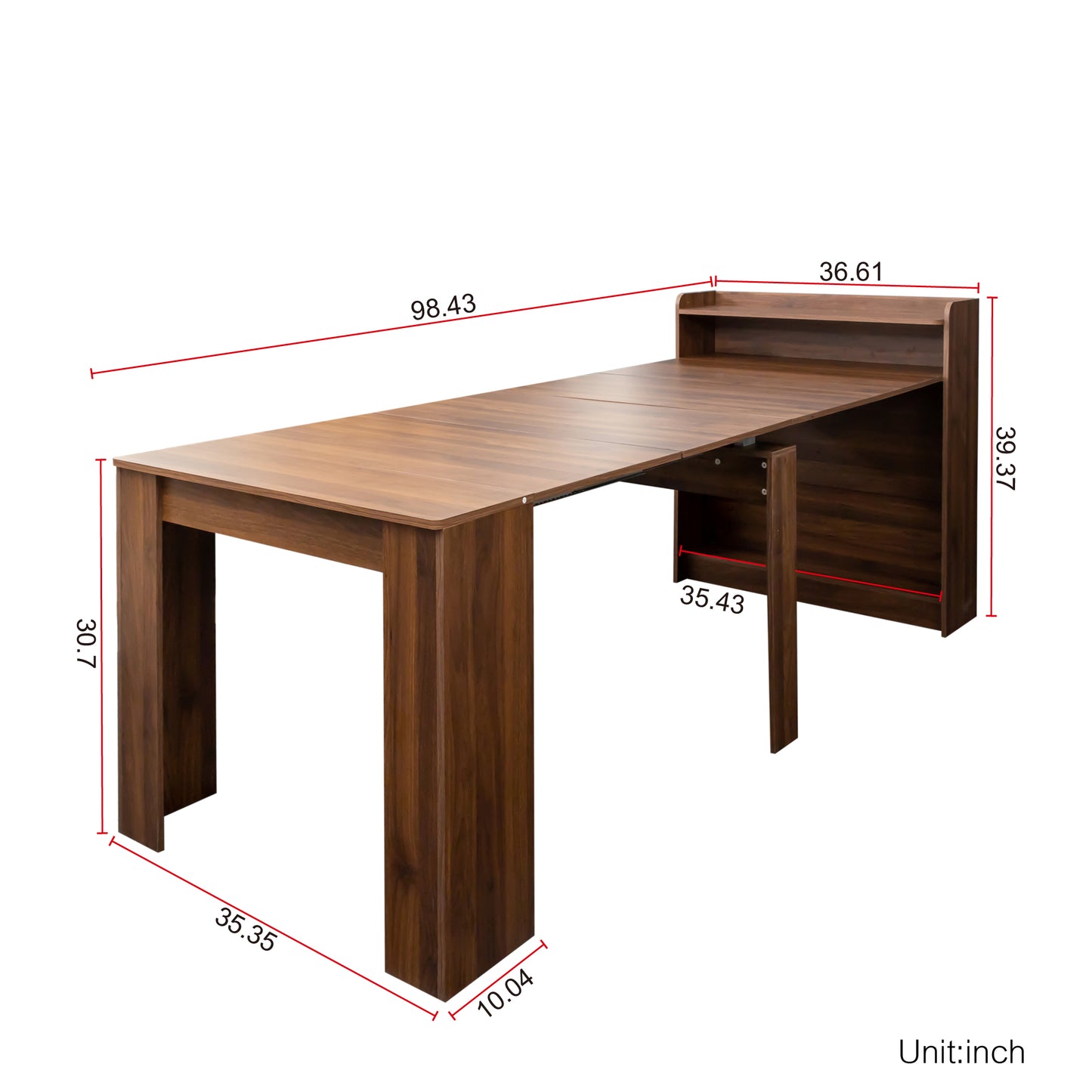 Dark walnut wallmounted computer desk with adjustable extension