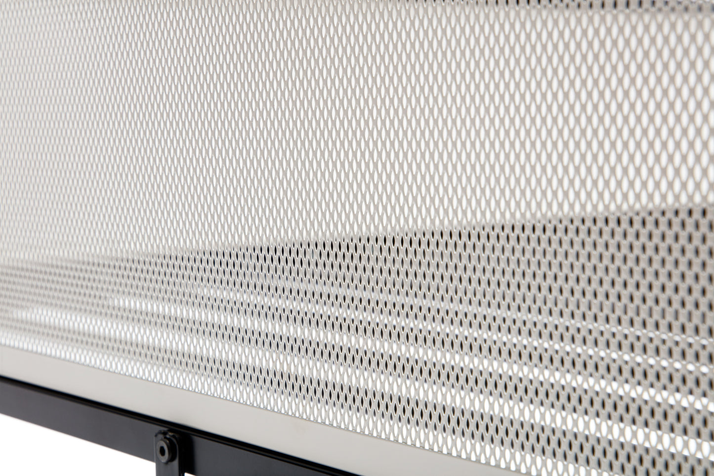 Textured silver mesh panel with diamond perforations and black metal frame