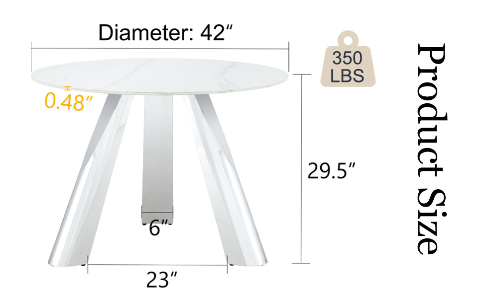 White marble round dining table with chrome legs