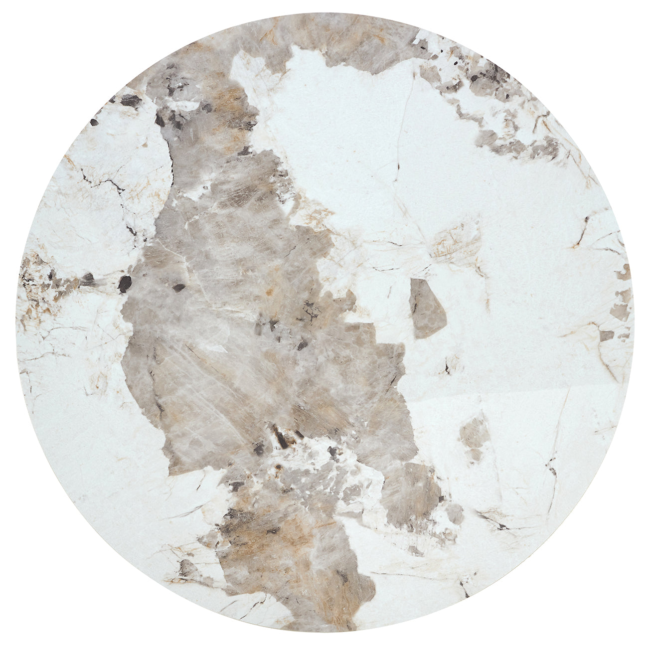 White marble tabletop with gray veining and dark speckles