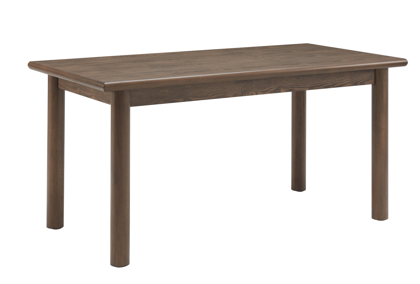Rectangular dark brown wood dining table with simple rounded legs