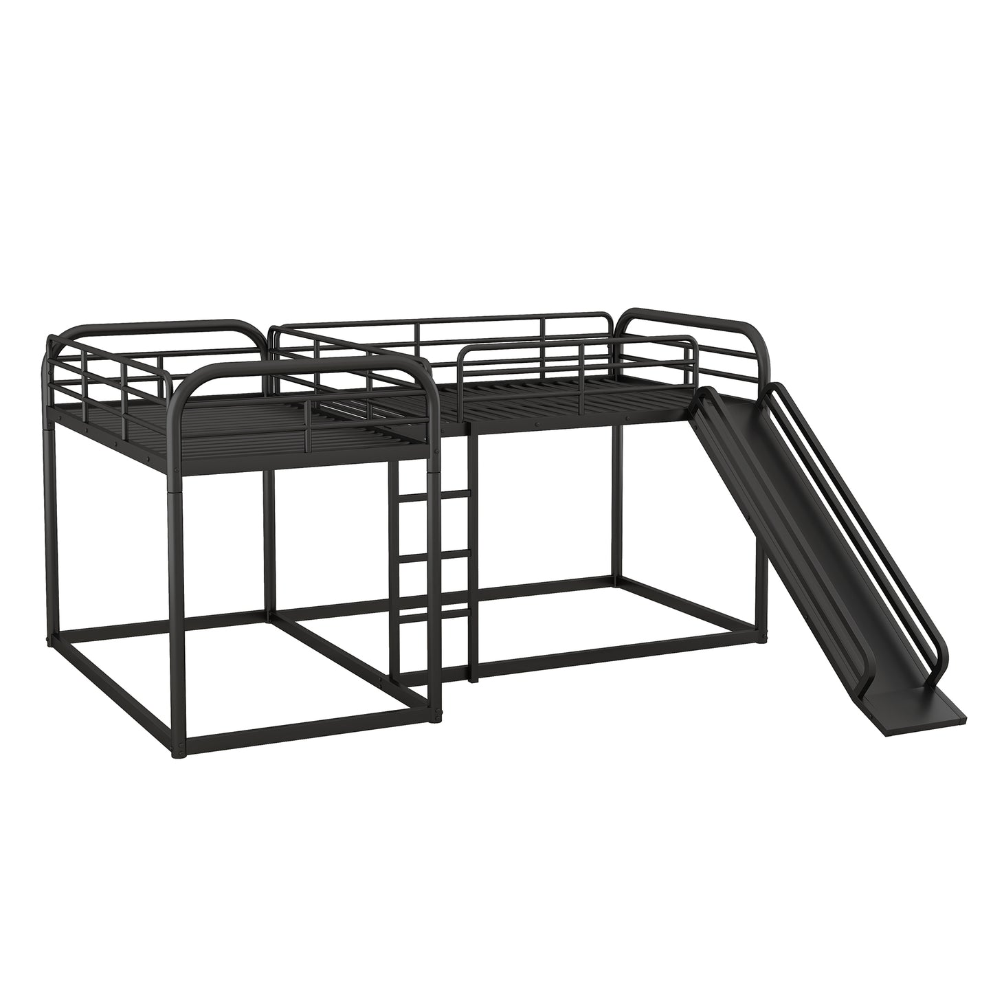 Black metal loft bed with slide and ladder