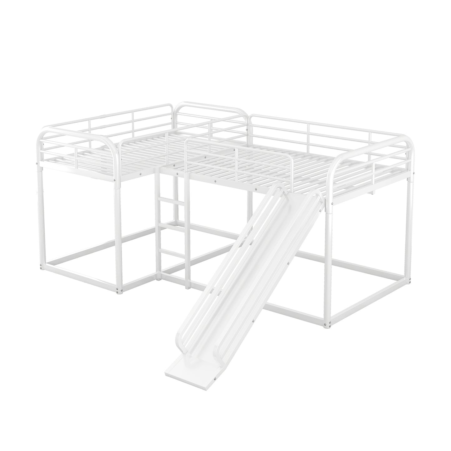 White metal loft bed with slide and ladder
