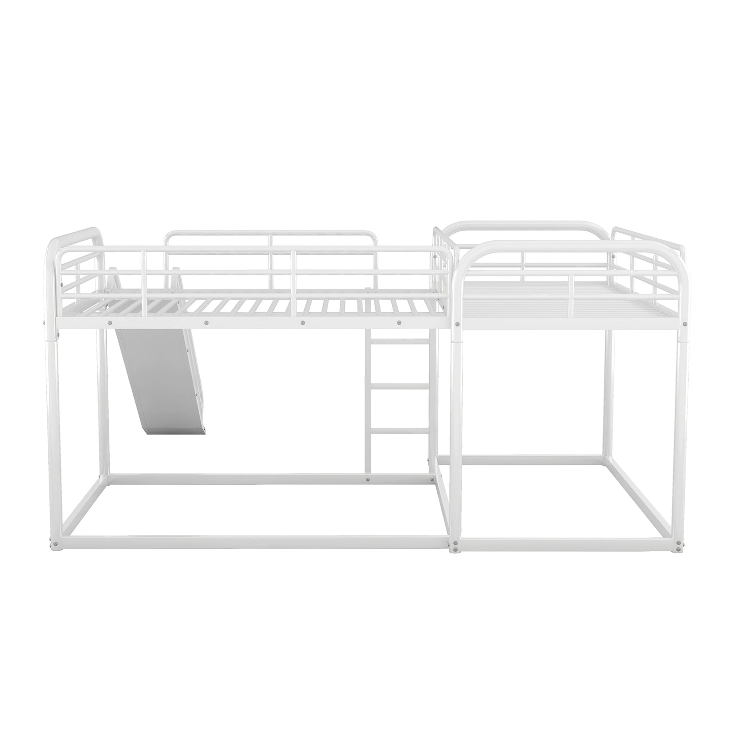 White metal Lshaped loft bed with slide and ladder