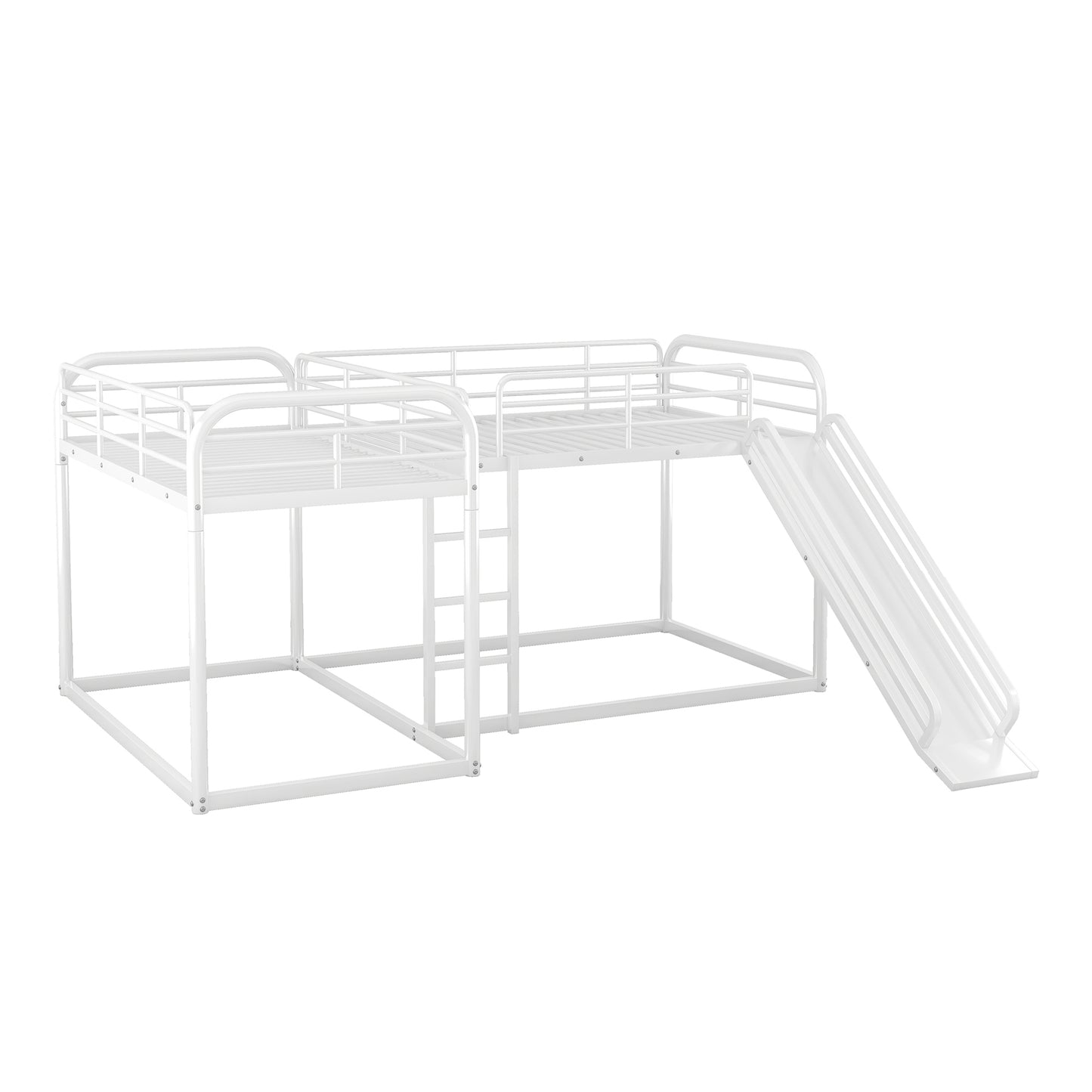 White metal bunk bed with slide and ladder for kids room