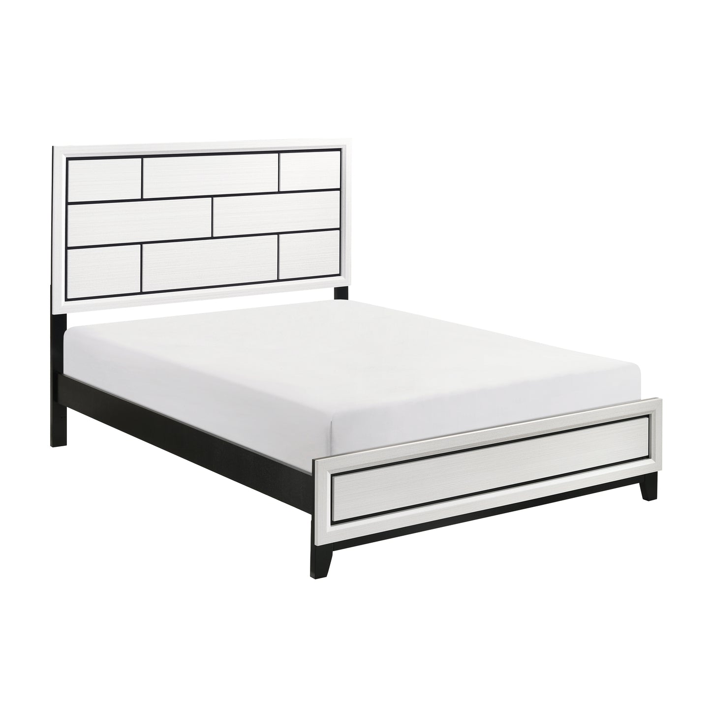 TREATLIFE HOME Modern Contemporary Queen Bed, Crisp White Finish, Black Line Design, Wooden Bedroom Furniture