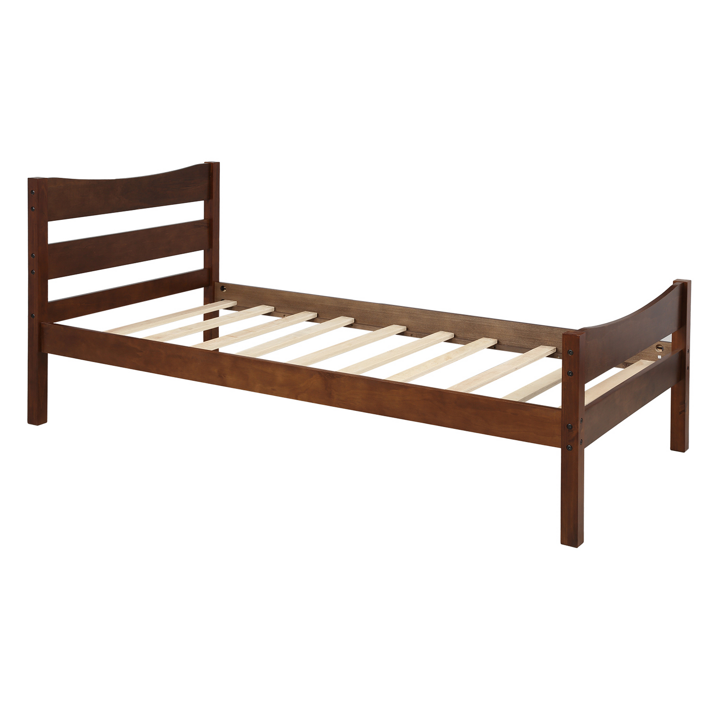 Dark cherry wood twin bed frame with slatted support modern design