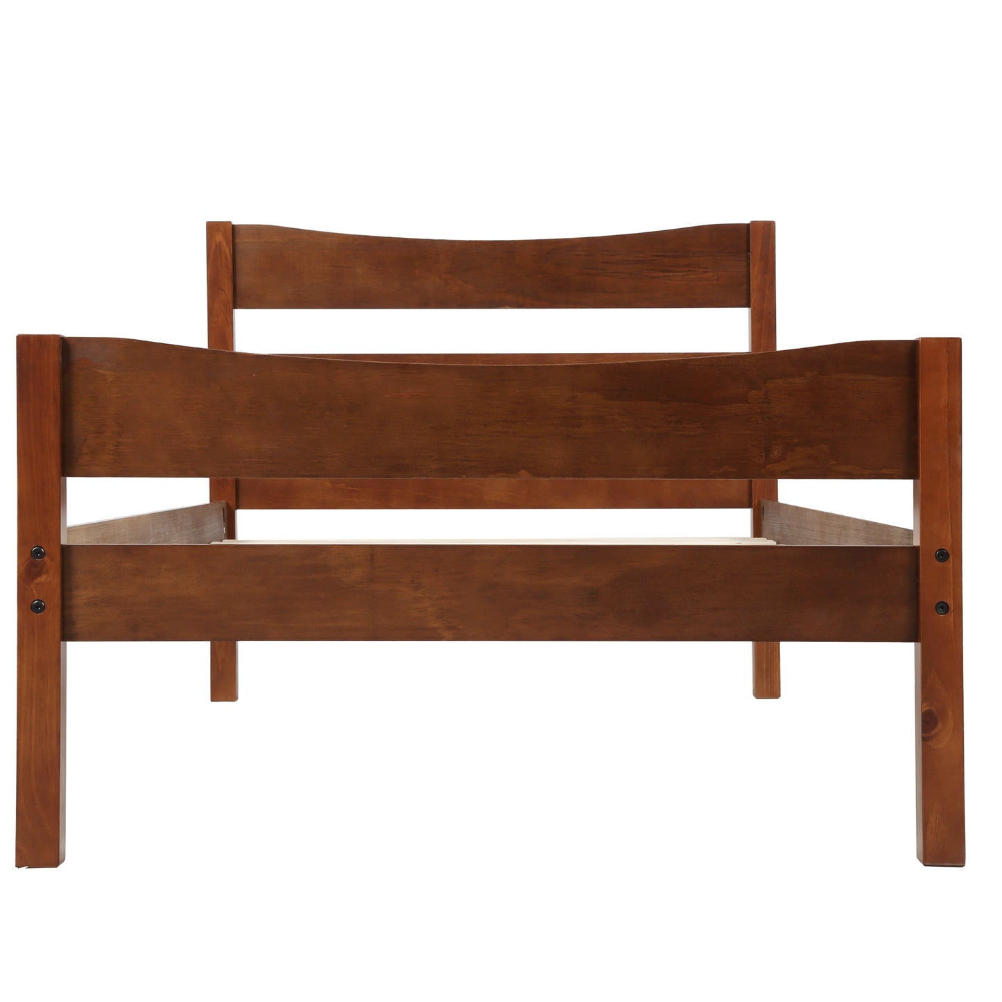 Dark brown wooden bed frame with curved headboard and footboard modern design