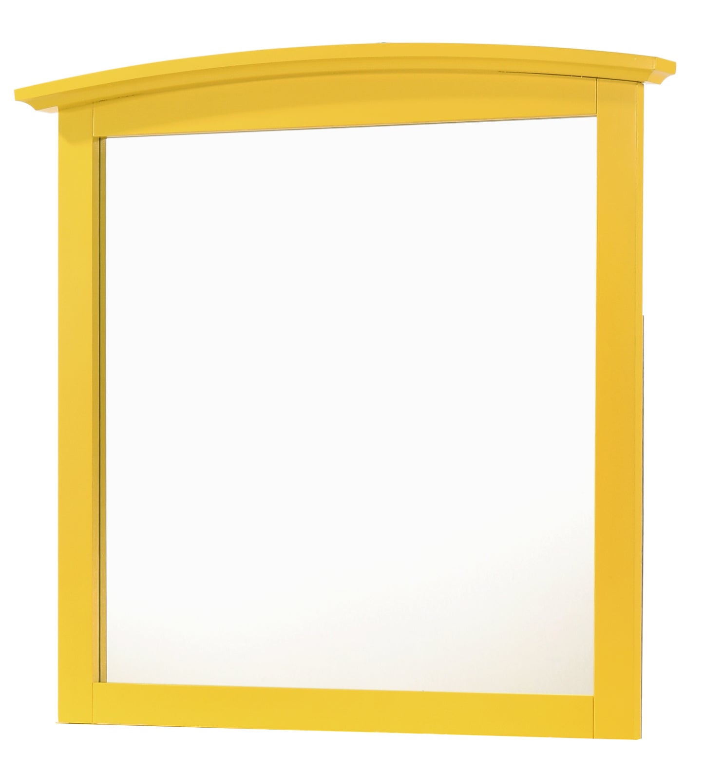 Modern yellow framed rectangular mirror with a curved top