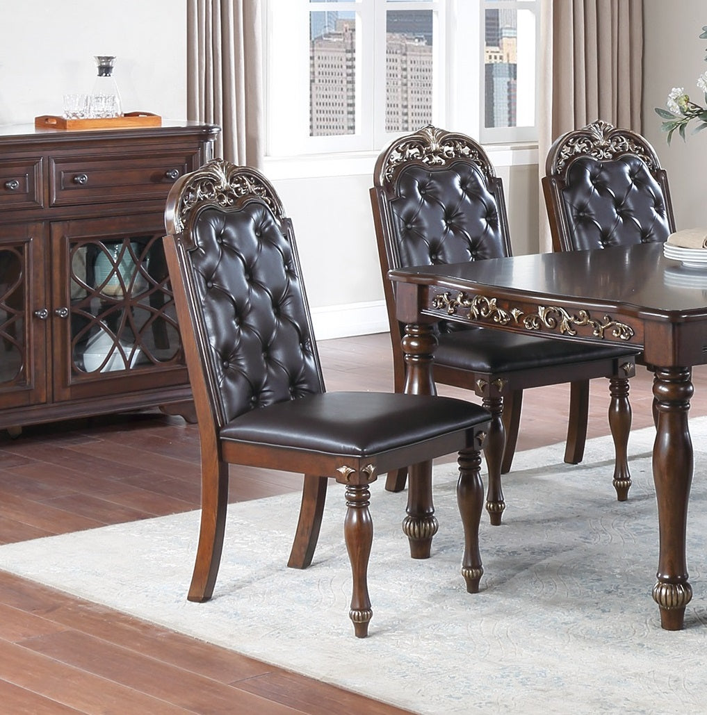 TREATLIFE HOME Set of 2 Formal Dining Chairs with Cushion Upholstered Seat and Tufted Back, Rubberwood Construction, Brown Finish