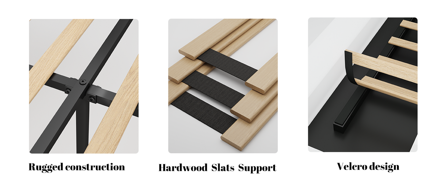 Closeup of bed frames rugged construction with metal and wooden slats