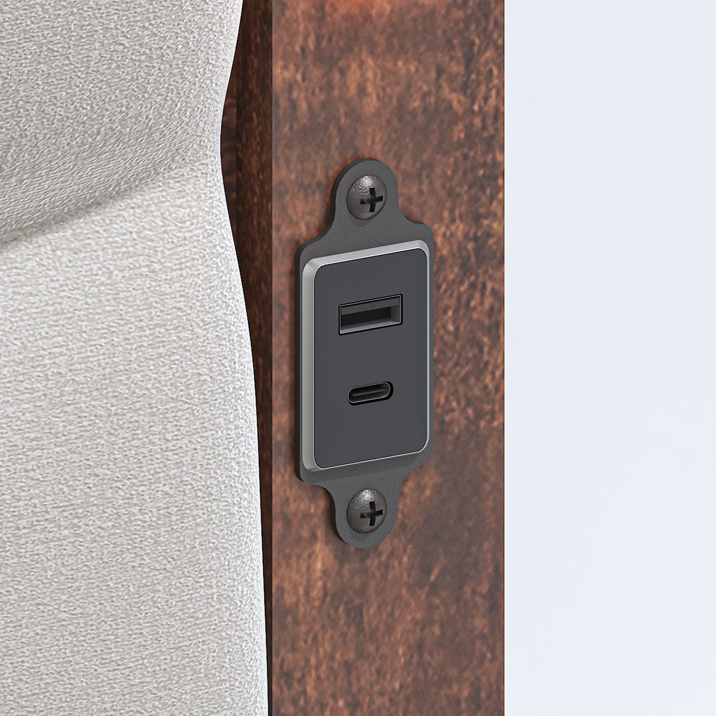 Black flush mount USB charger with USBA and USBC ports