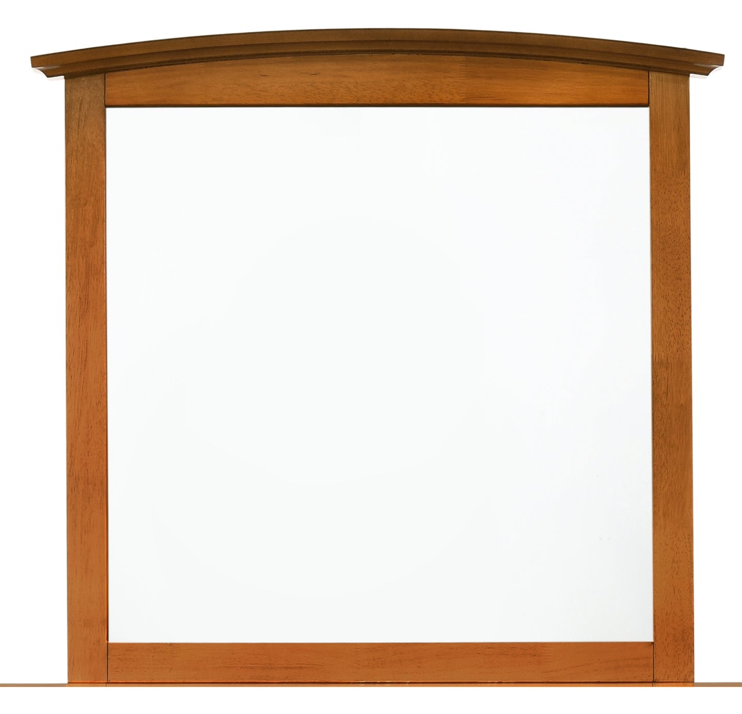 Framed wooden mirror with a subtle curve at the top perfect for bathroom vanity