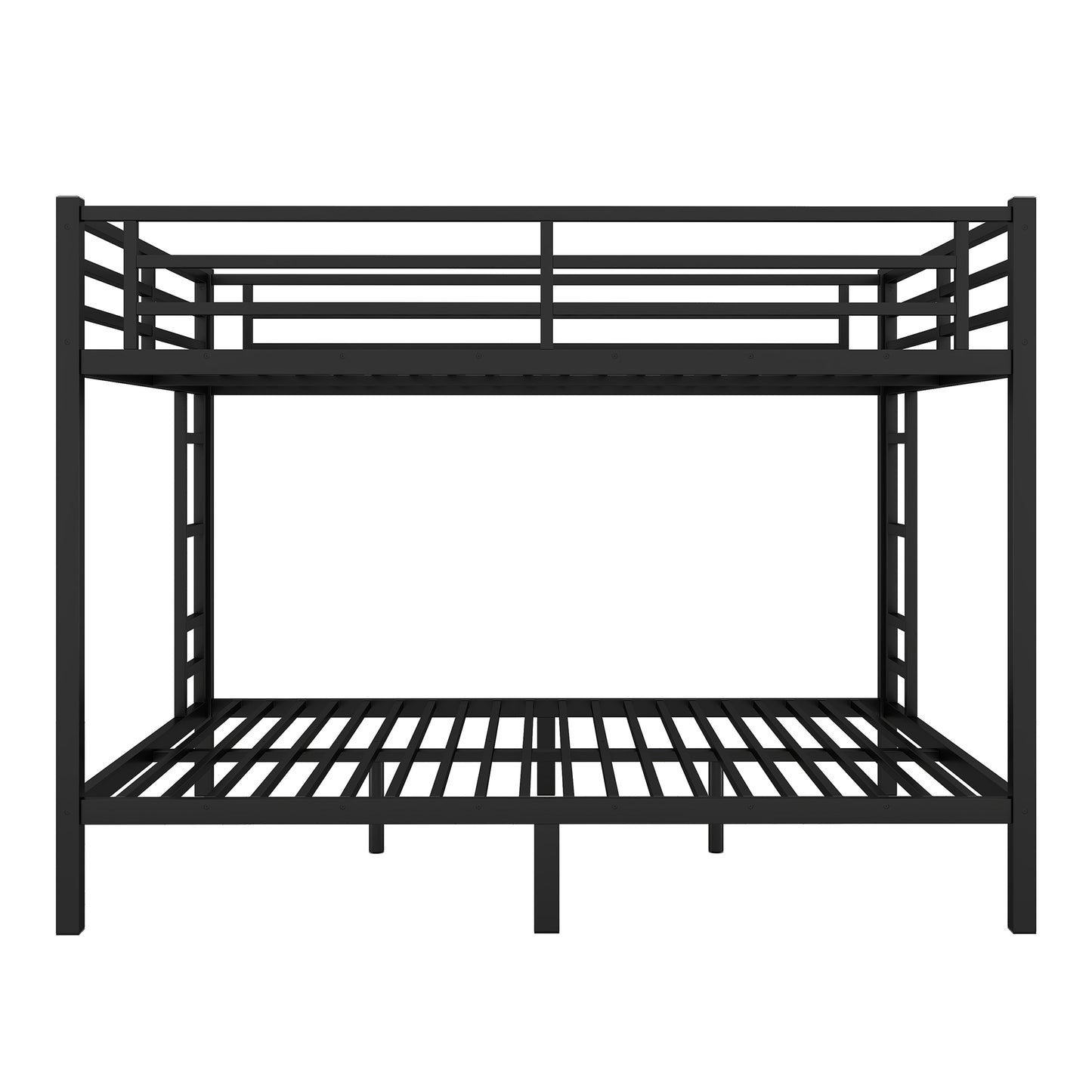Black metal bunk bed with slatted base and protective rails