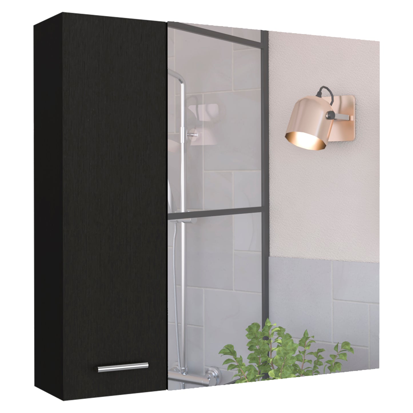 Dark wood cabinet with silver handle