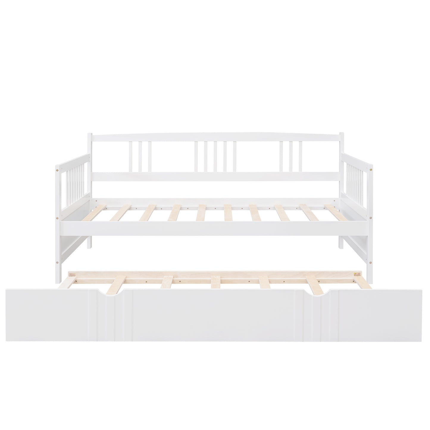 White wooden daybed with pullout trundle