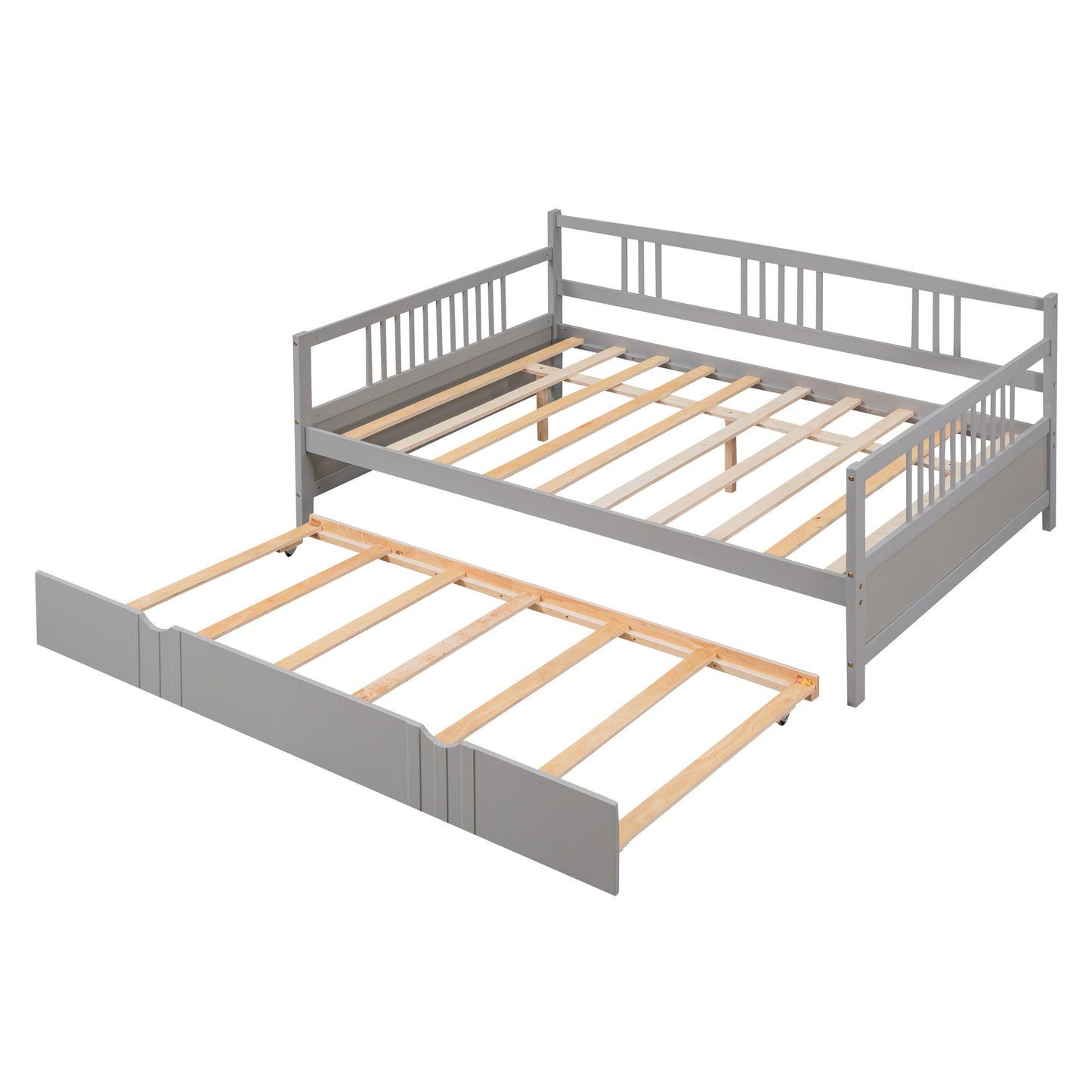 Gray wooden daybed with pullout trundle