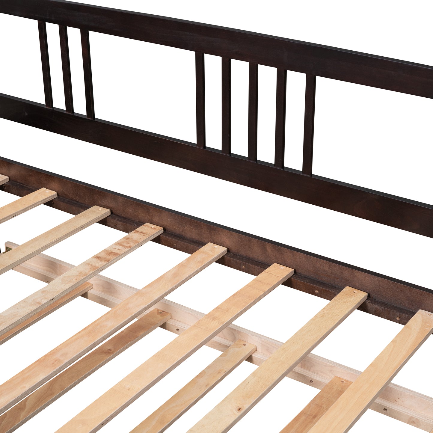 Dark brown wooden daybed frame with slatted base