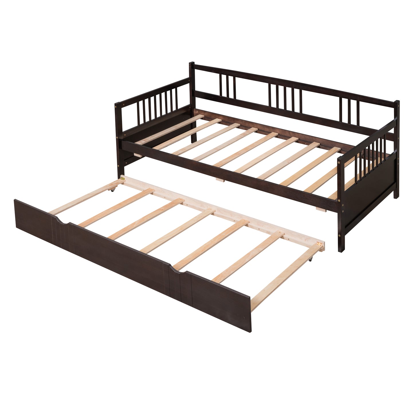 Dark brown wooden daybed with pullout trundle