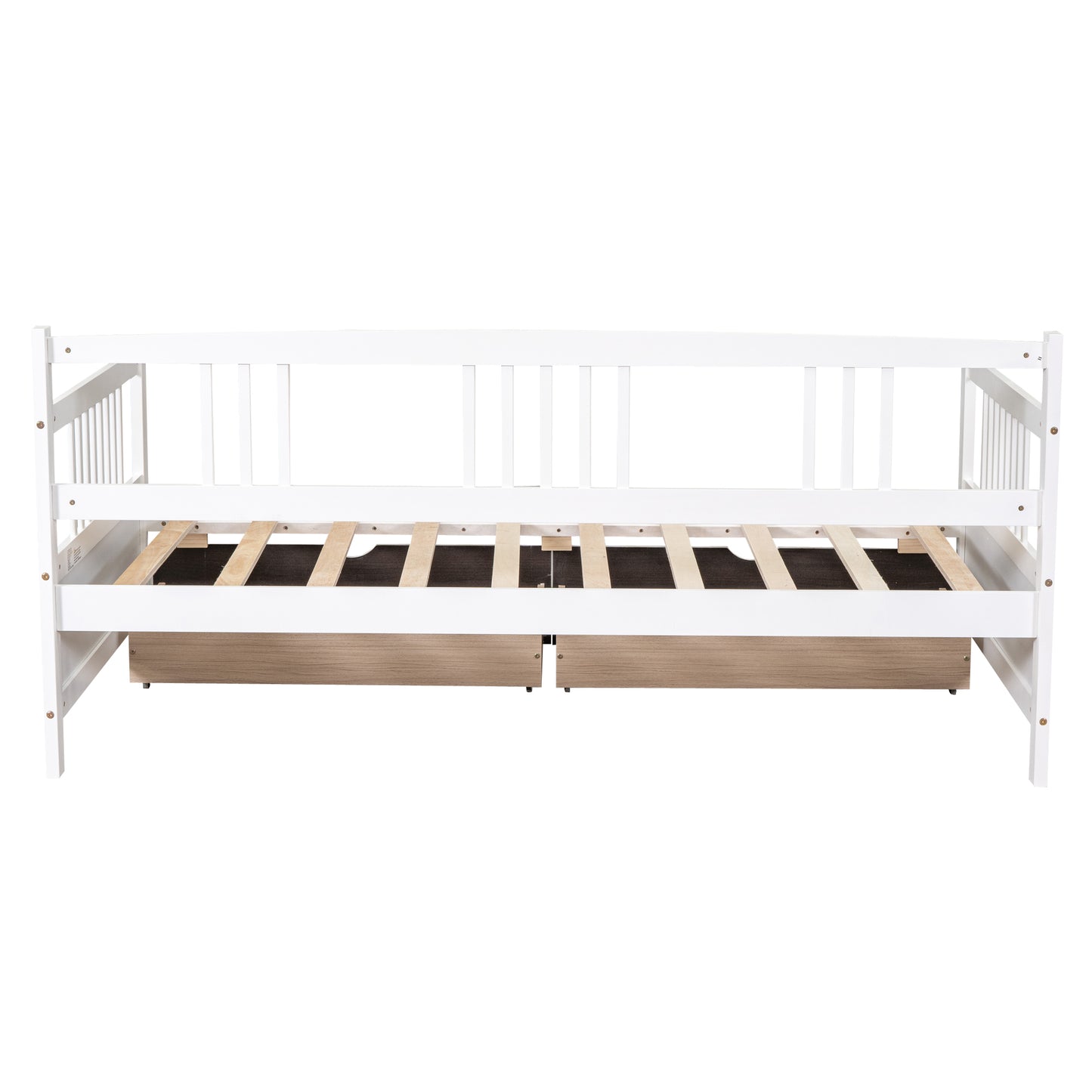 White wooden daybed with two pullout drawers perfect for guest room storage