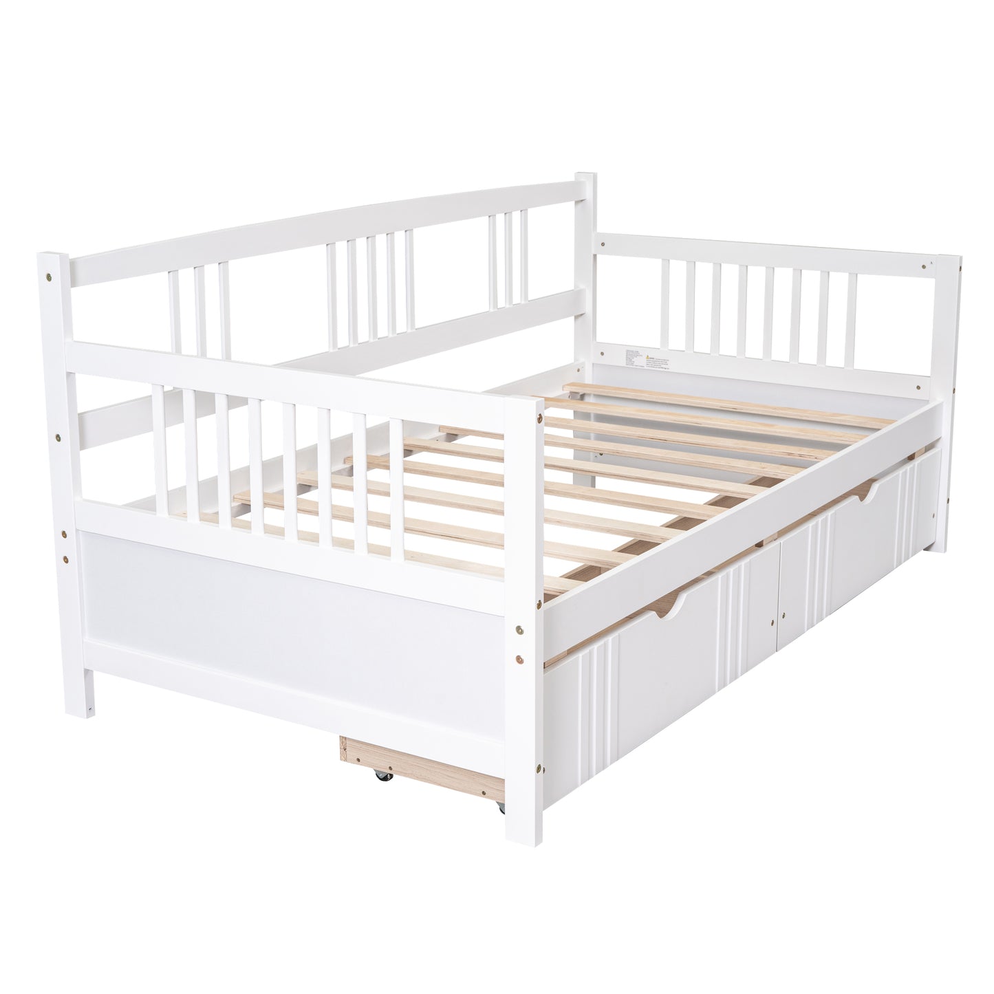White wooden daybed with drawers