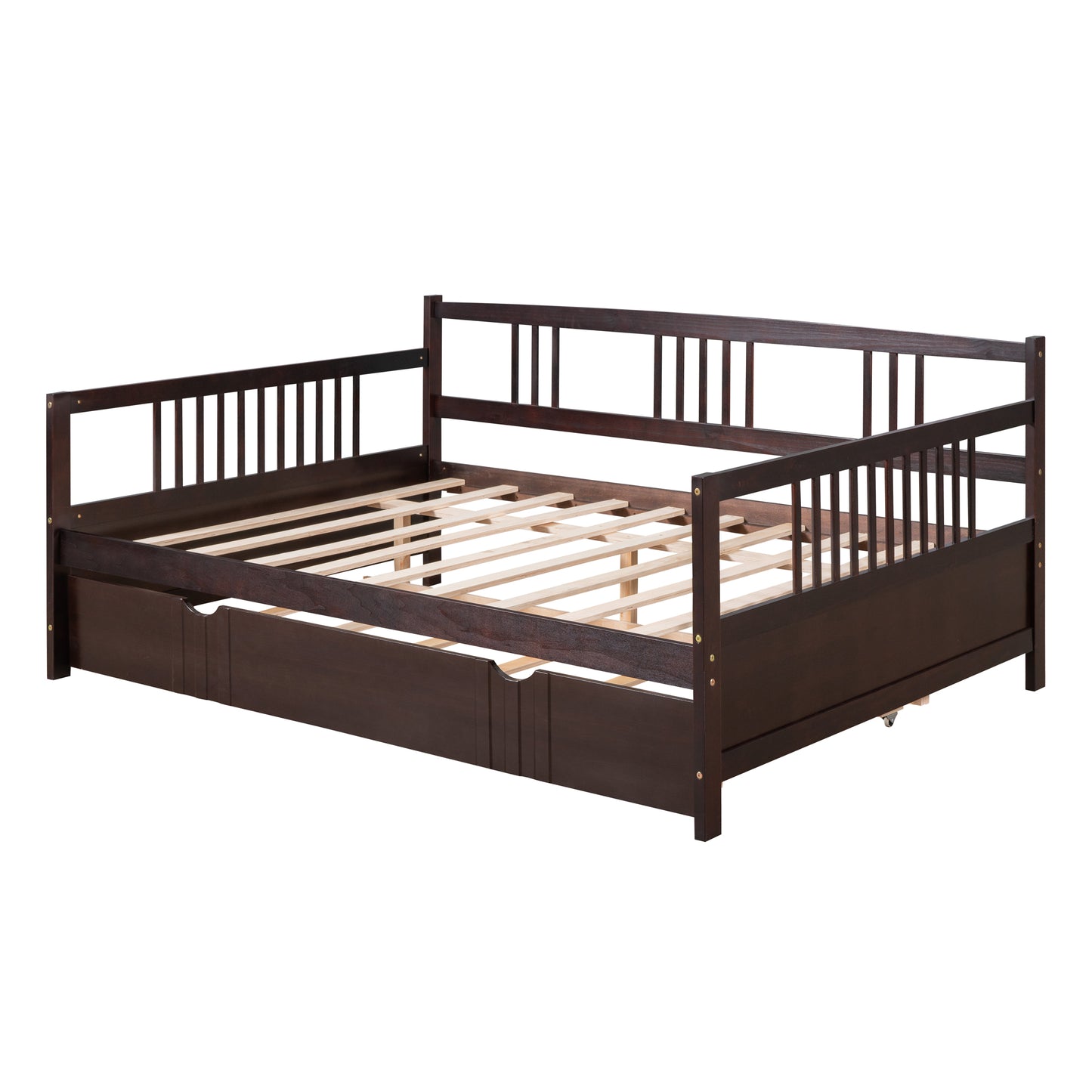 Dark brown wooden daybed with slatted support
