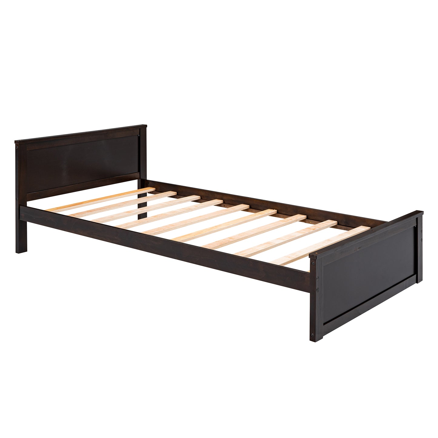 Dark espresso wood twin bed frame with slatted base modern style for bedroom