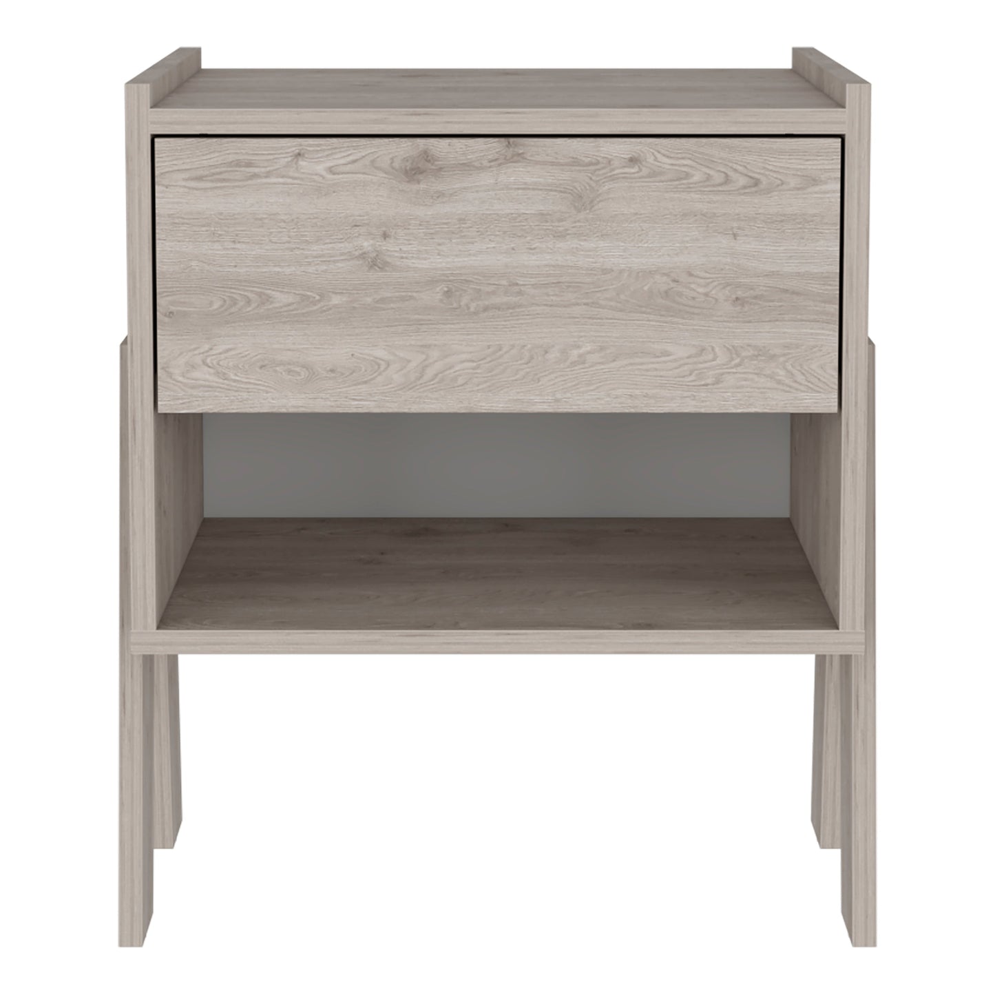 light oak nightstand with drawer and open shelf