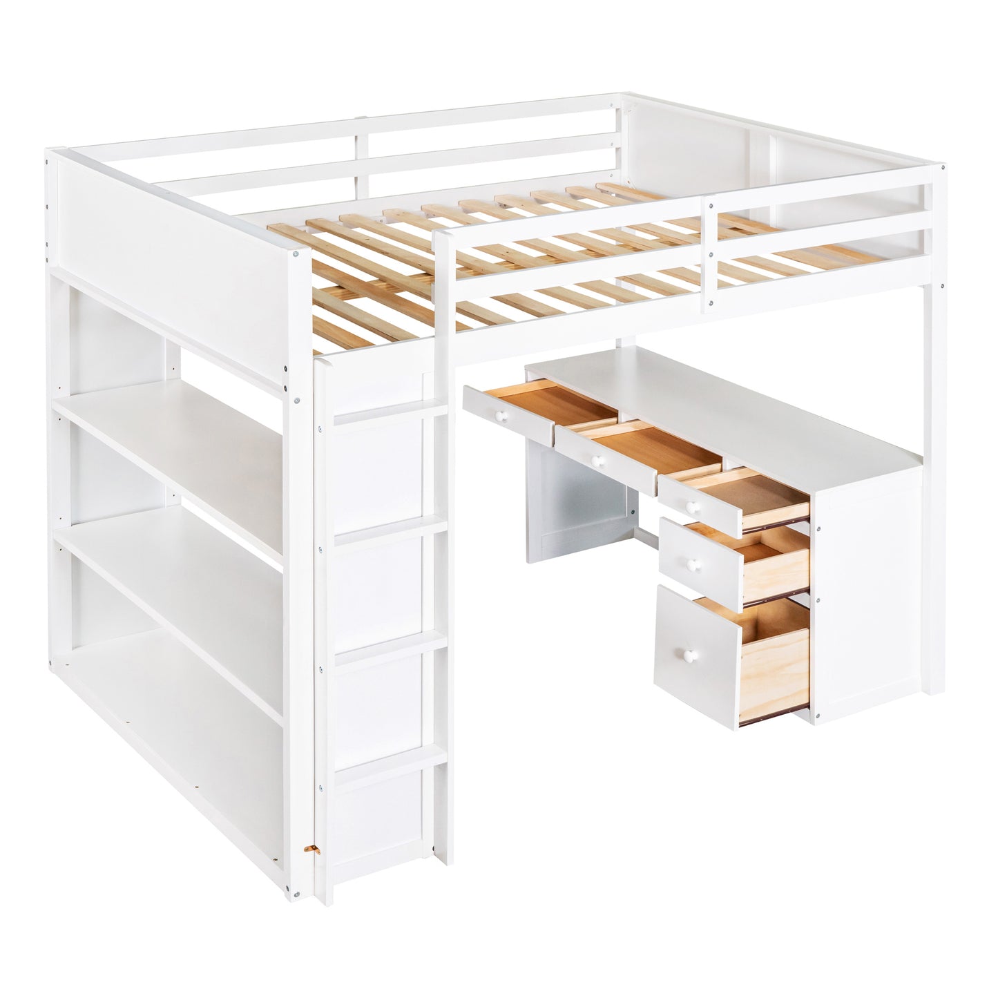 White loft bed with integrated desk and shelves spacesaving childrens furniture
