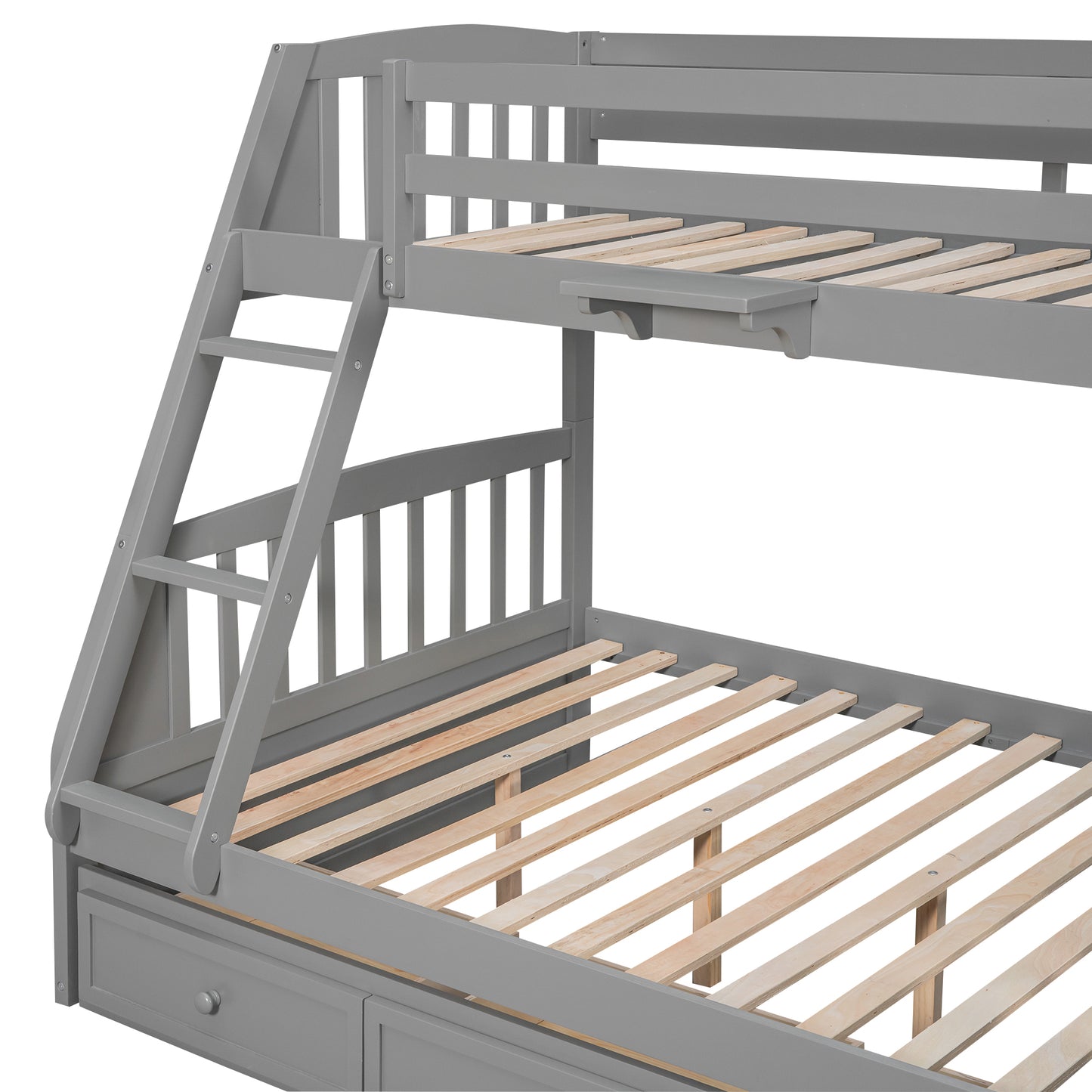 Grey wooden bunk bed with ladder and storage drawers ideal for kids rooms
