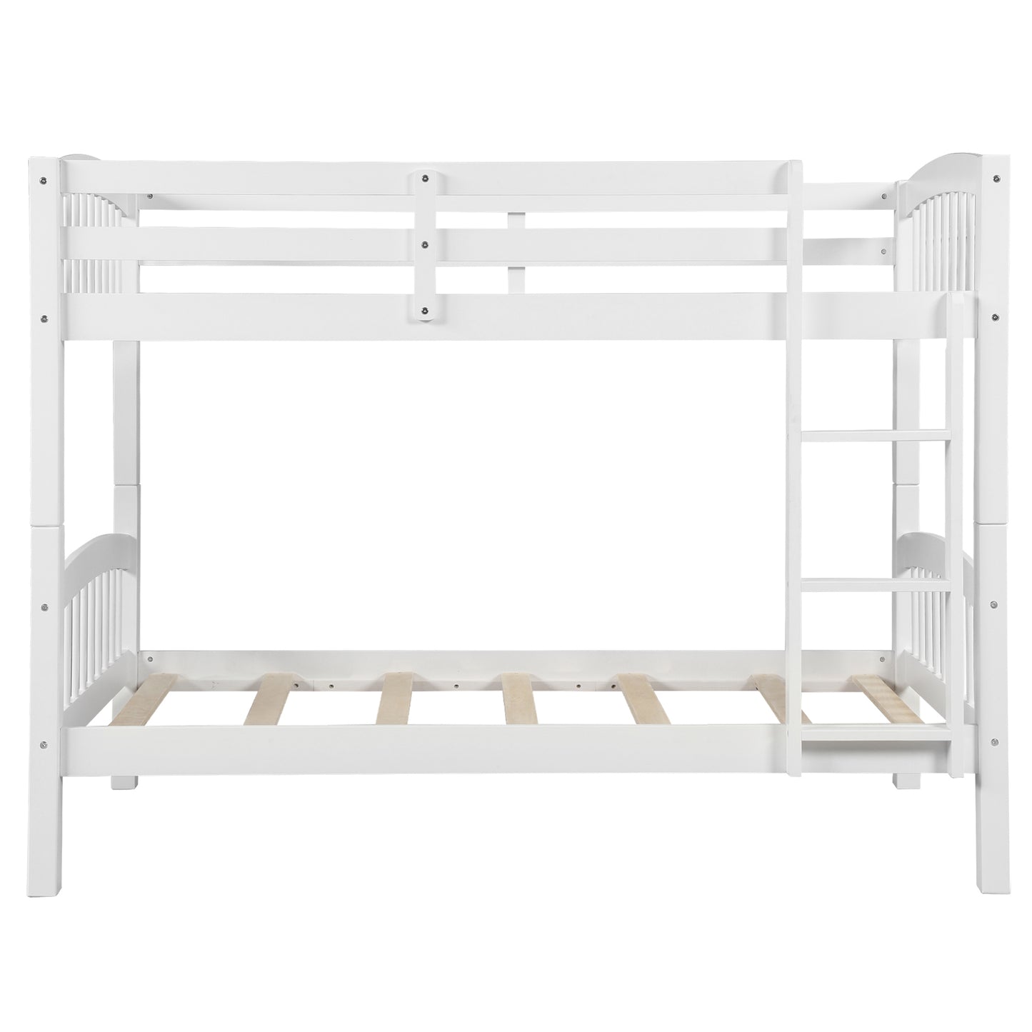 White wooden bunk bed with ladder for kids rooms