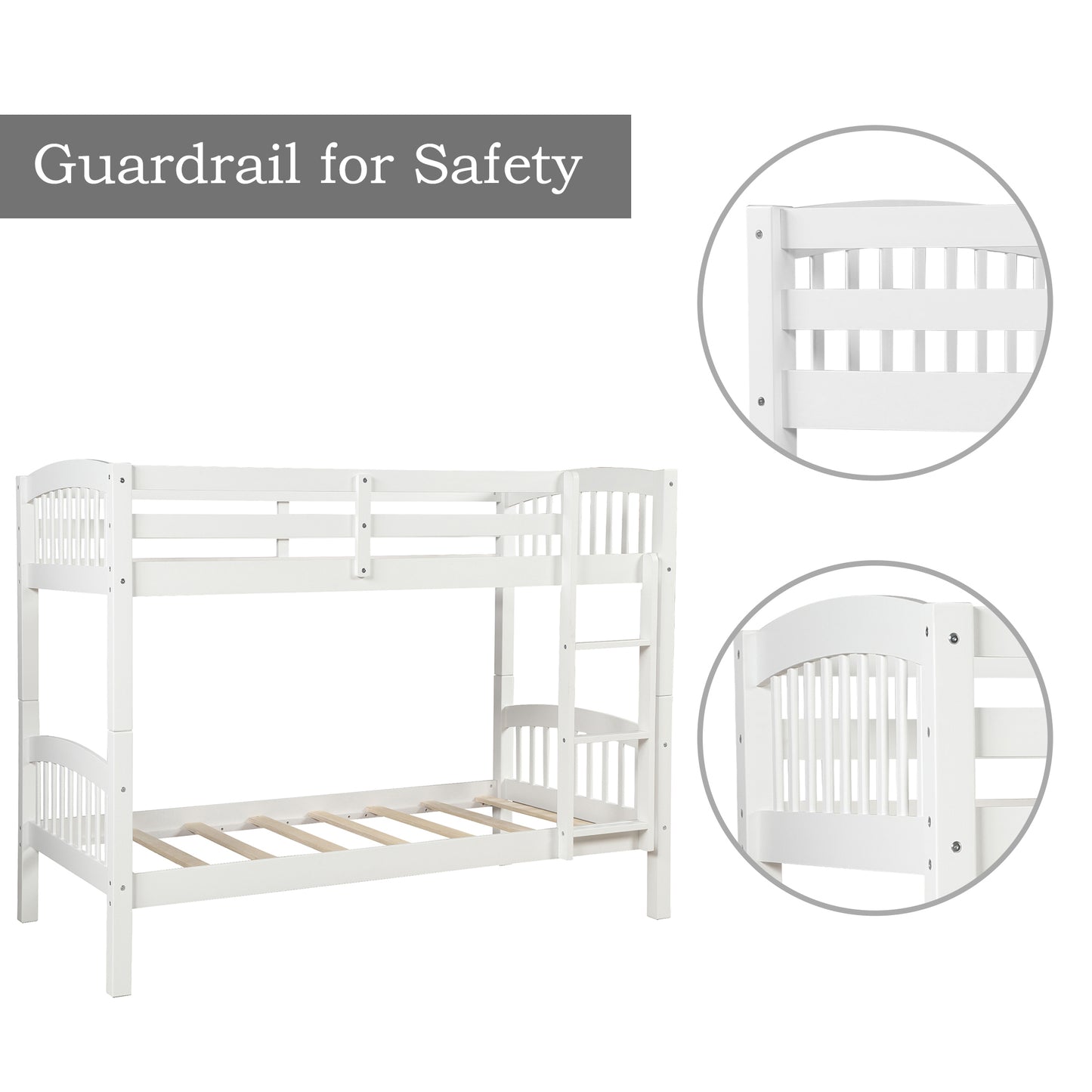 White wooden bunk bed with ladder perfect for kids rooms
