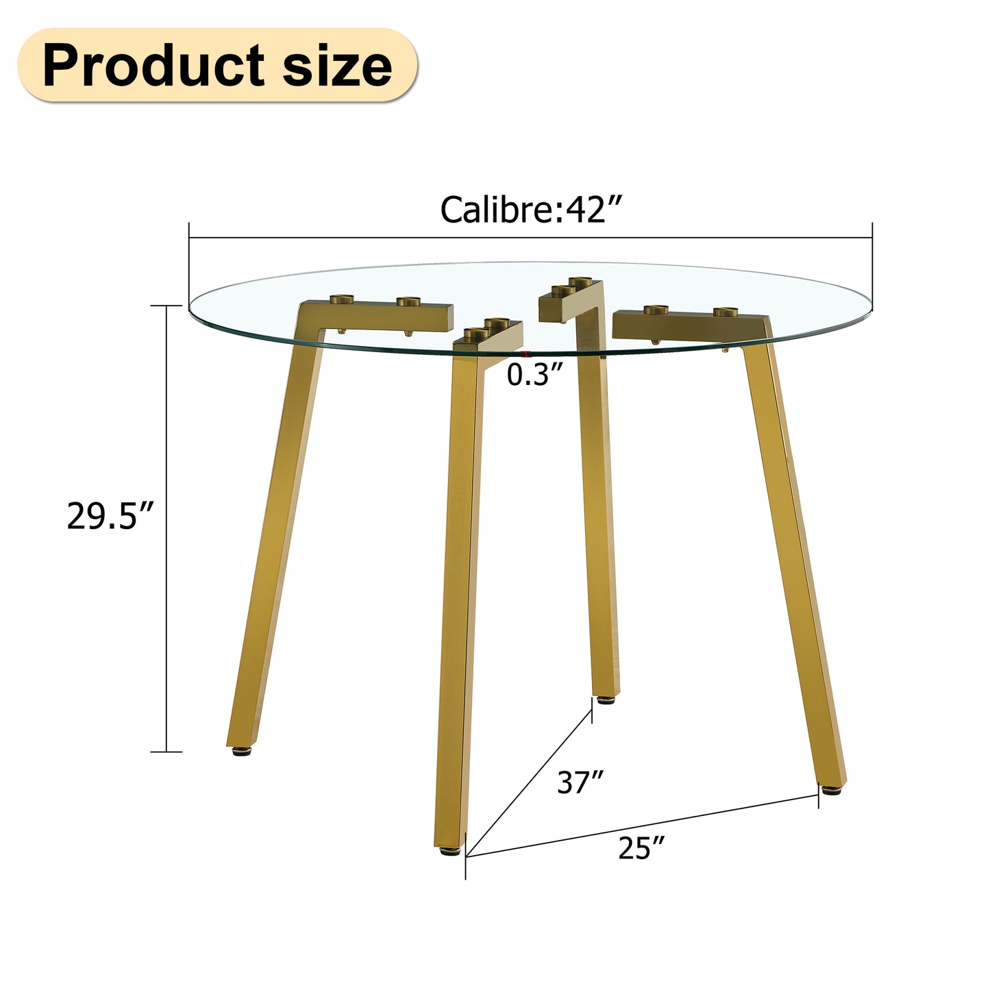 Round glass dining table with gold metal legs inch diameter