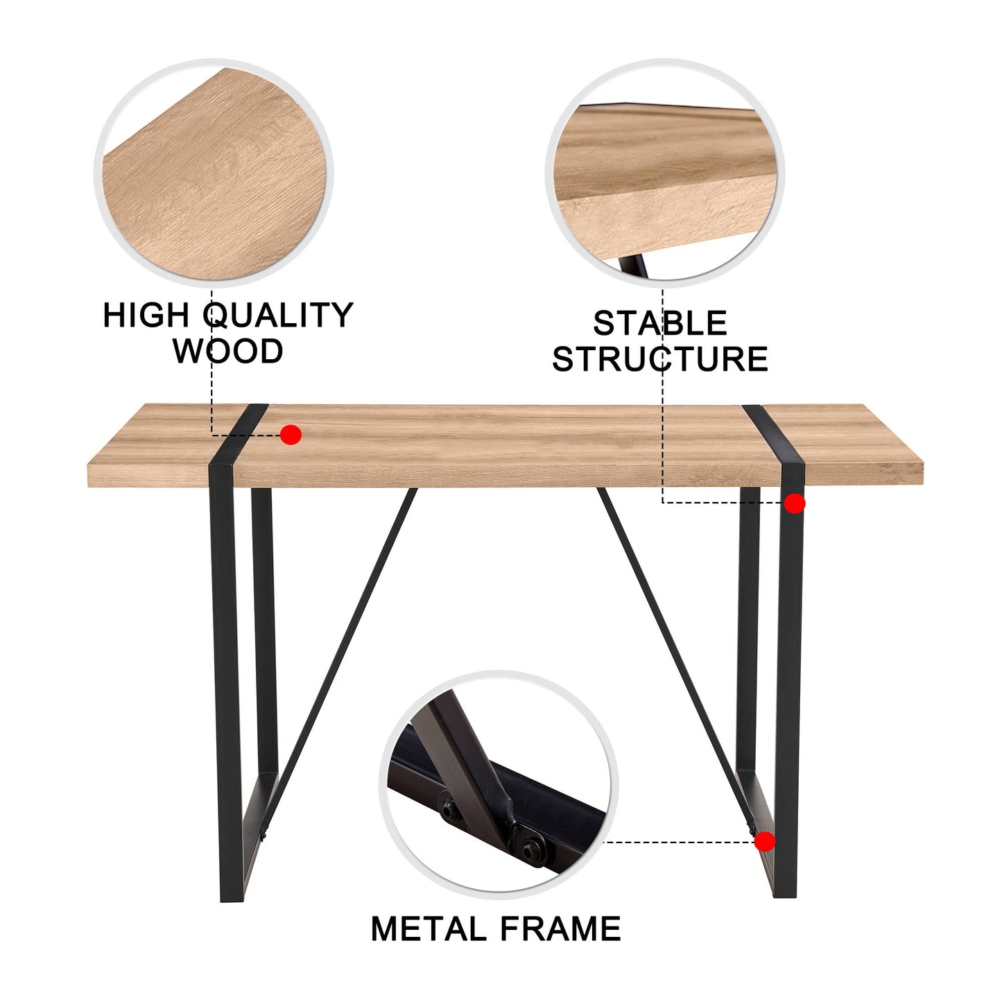 Light oak wood desk with stable black metal frame
