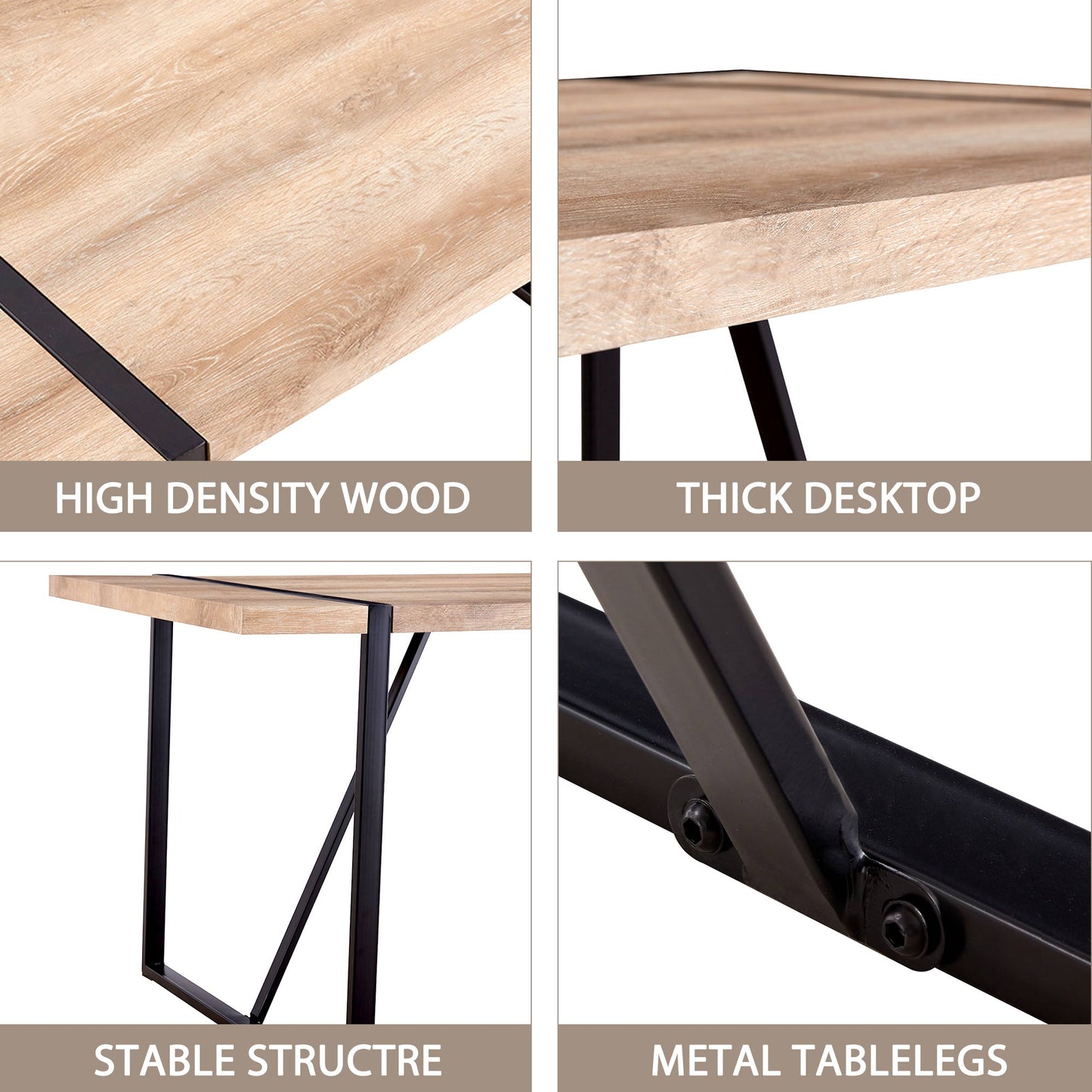 Light oak veneer desk with thick top and black metal legs
