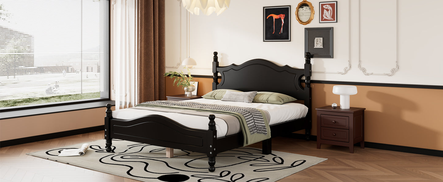 Elegant black wooden bed frame with ornate headboard and footboard queen size