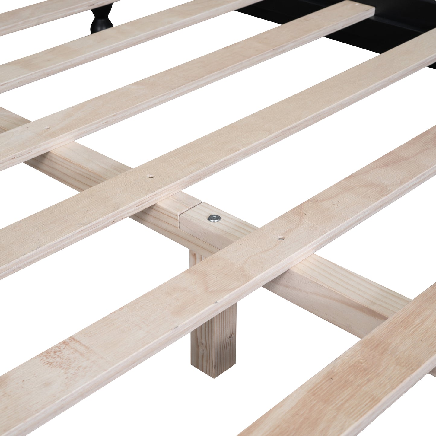 Natural pine wood slats forming a sturdy bed base for mattress support