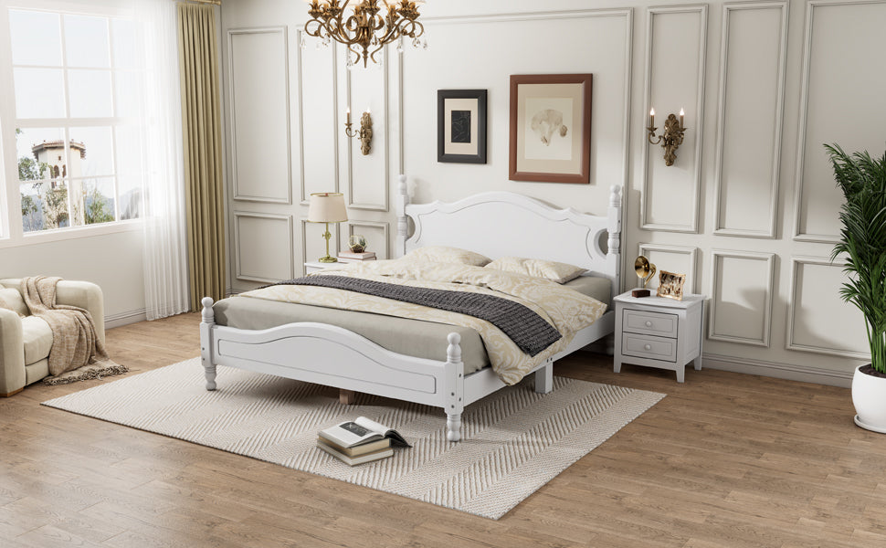 Elegant white wooden bed frame with curved headboard and footboard perfect for bedrooms