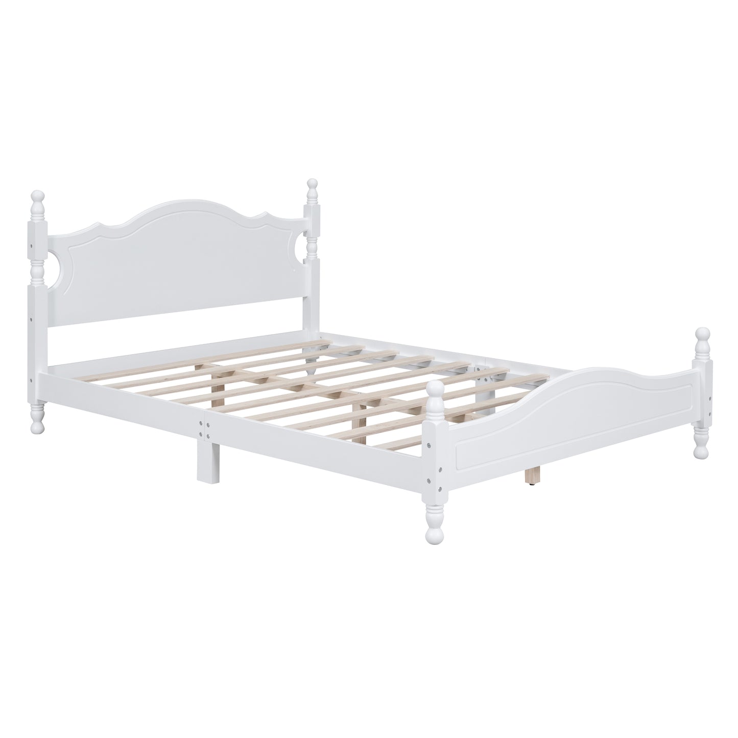 Classic white wooden bed frame with carved headboard and footboard suitable for any bedroom