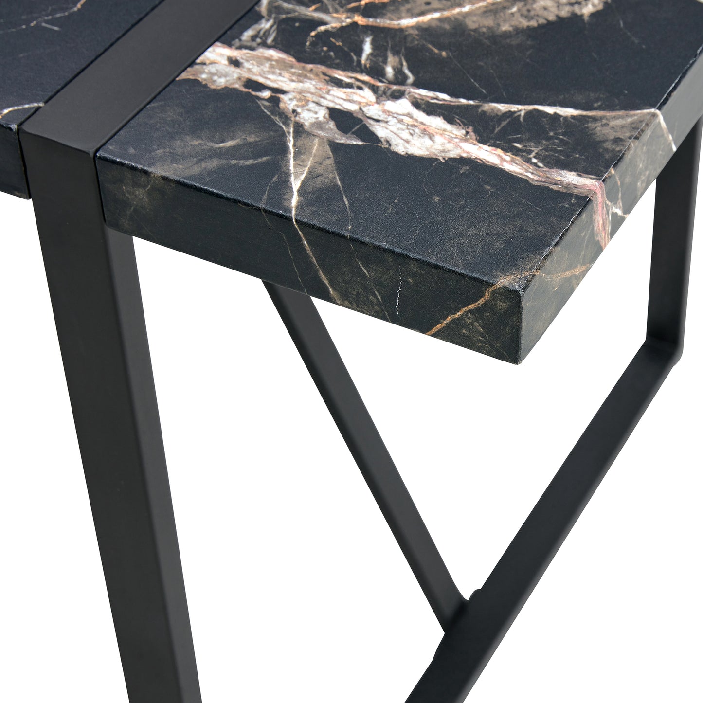 Black marble top end table with black metal frame