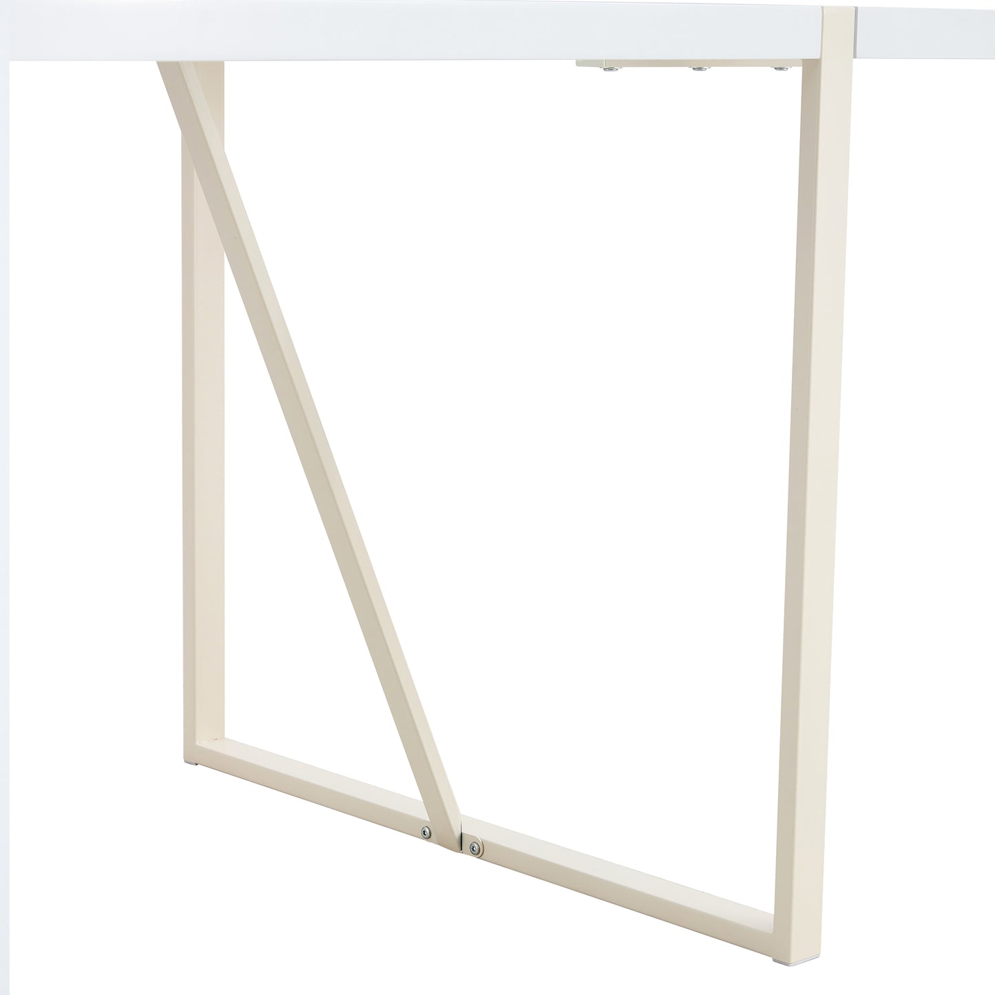 Beige metal desk leg with Xframe support detail