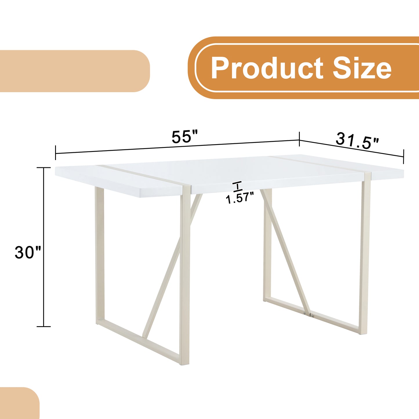 Modern white dining table with beige metal legs